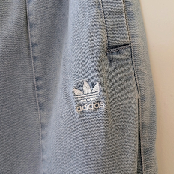 Adidas Always Original Denim Track Pants Jeans Wide Leg Light Blue Wash Small - Picture 10 of 17